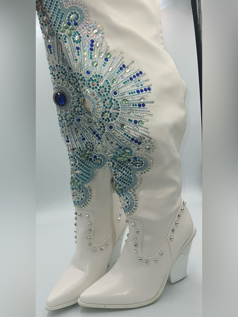Azalea Wang Axelbeat Western Knee High Boots Faux Leather W/Rhinestones Size 8.5 - Picture 3 of 12